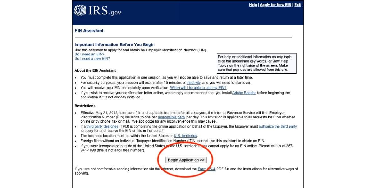 Applying for an EIN with the IRS